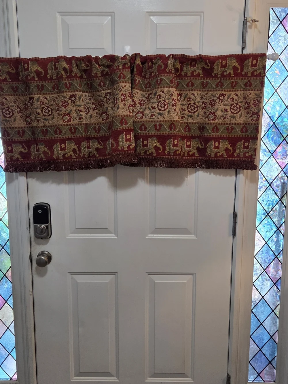 Elegant Elephant & Floral Jacquard Curtain Panel - Burgundy